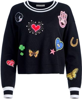 Alice & Olivia Gleeson patch-detail sweatshirt - women - Wool/Elastane - M - Black