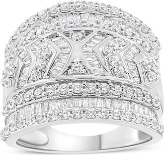 House of Brilliance 925 Sterling Silver 2.0 Cttw Diamond Edge Multi-Row Ring Band ( J-K Color, I3 Clarity)