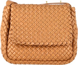 Bottega Veneta Pre-owned Womens Small Cobble Intrecciato Shoulder Bag in Brown Leather - Mocha Lamb Leather - One Size