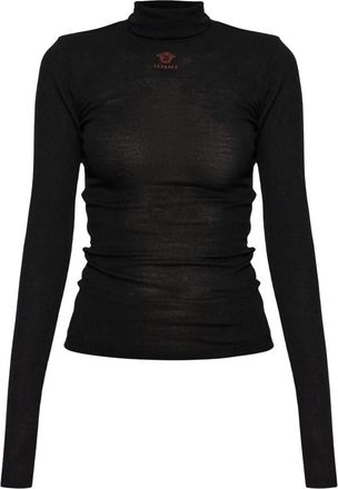 Versace Truien & Vesten, Dames, Zwart, M, Wol, Wol trui met geborduurd logo