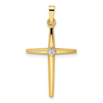 Diamond2Deal 14k Two-tone Gold Polished Solid Diamond Shape Center Cross Pendant