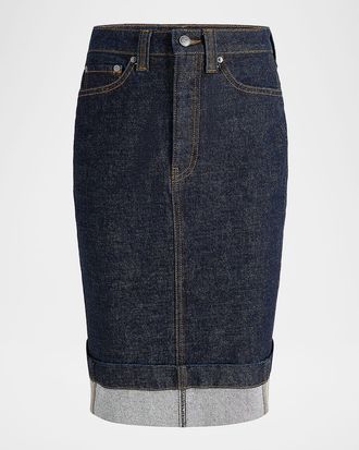 Khaite Kendra Cuffed Denim Skirt