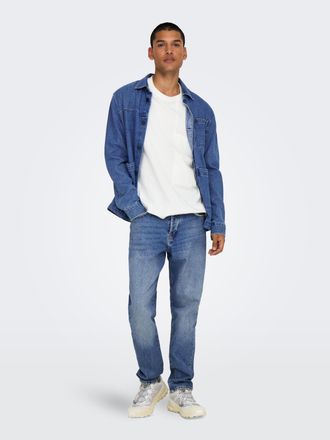 Only & Sons Tapered-fit-Jeans ONLY & SONS ONSYOKE TAPERED MB 9360 DOT DNM NOOS, Herren, Gr. 28, L&auml;nge 32, medium blau denim, Denim/Jeans, Obermaterial: 99% Baumwo
