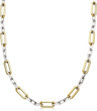 Ross-Simons Sterling Silver and 18kt Gold Over Sterling Paper Clip Link Necklace