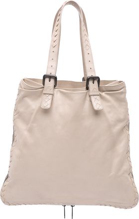 Bottega Veneta Pre-owned Womens Leather Intrecciato Side Zip Tote - Ivory - One Size