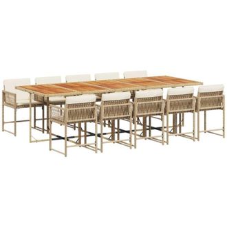 vidaXL Set Comedor De Jard&iacute;n 11 Pzas Con Cojines Rat&aacute;n Sint&eacute;tico Beige Vidaxl