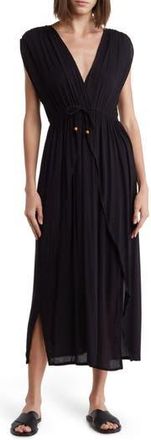 Boho Me V-Neck Front Tie Cover-Up Maxi Dress in Black at Nordstrom Rack, Size Small