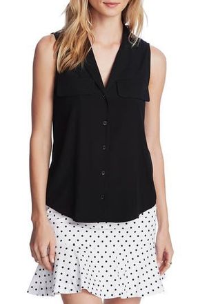 Court & Rowe Collared Button Front Sleeveless Shirt in Rich Black at Nordstrom Rack, Size X-Small