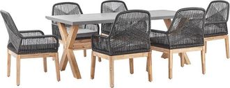 Beliani Conjunto De Comedor Para Jard&iacute;n Mesa Cemento Reforzado Con 6 Sillas De Mimbre Negro Madera De Acacia Aspecto R&uacute;stico Muebles De Jard&iacute;n Olbia