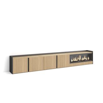Skraut Home Skraut Home - Mueble Tv, Televisi&oacute;n, Muebles De Sal&oacute;n, Almacenaje, 315x35x50cm, Para Tv Hasta 80, Chimenea El&eacute;ctrica Xxl, Estilo Moderno, Roble Y Negr