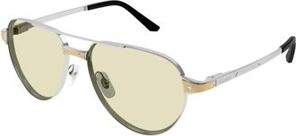 Cartier Santos Pilot Zonnebril - Heren - Zonnebrillen - Grijs - 59 MM - Accessoires