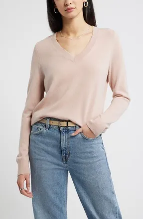 Nordstrom V-Neck Cashmere Sweater in Pink Adobe at Nordstrom, Size X-Small