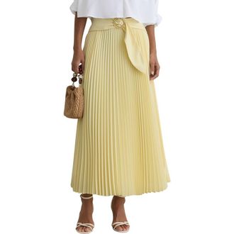 Reiss Amelie Belted Pleated Skirt in Yellow at Nordstrom, Size 12 Us