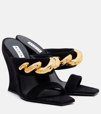 Alaia Wave Jewel 100 suede wedge mules