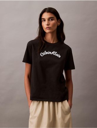 Calvin Klein Jeans Calvin Klein Womens Calvin Klein Felt Logo Script Classic Tee - Black - XS