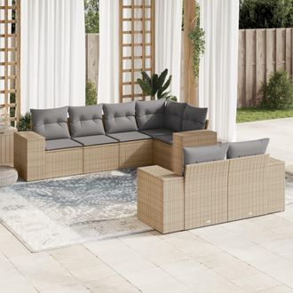 vidaXL Vidaxl - Set Sof&aacute;s De Jard&iacute;n 7 Piezas Y Cojines Rat&aacute;n Sint&eacute;tico Beige