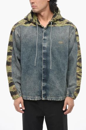 Diesel Denim Jacket D-DEWNYSH-S with Camouflage Inserts and Hood Diesel
