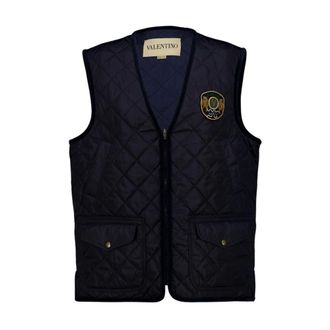 Valentino Garavani Lightweight Nylon Vest With Embroidered Patch - male - Valentino Garavani - Waistcoats - Blue - XL - Jackets