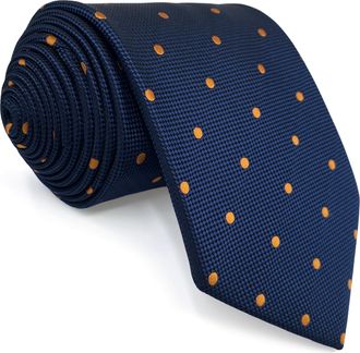 Shlax & Wing Dotty Mens Necktie Navy Blue Orange Dots for Business Classic Extra Long 63