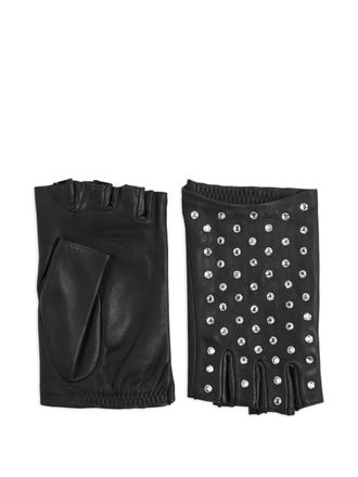 Agnelle Irene strass-embellished fingerless gloves - Zwart