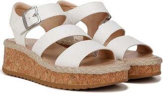 Dr. Scholls Ellie Wedge Sandal Womens Sandals White : 9.5 M, Leather/Textile