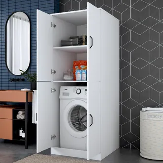 Dmora Armadio Multiuso Grande Sarre, 2 Ripiani, 4 Ante, Apertura Battente, 70x182h Cm Bianco