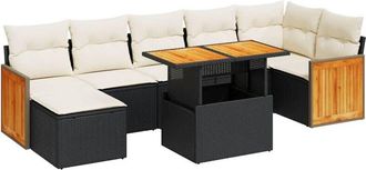 vidaXL Set Sof&aacute;s Jard&iacute;n Y Cojines 8 Pzas Rat&aacute;n Sint&eacute;tico Acacia Negro Vidaxl