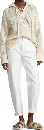 Polo Ralph Lauren Lace Up Open Knit Sweater In Cream