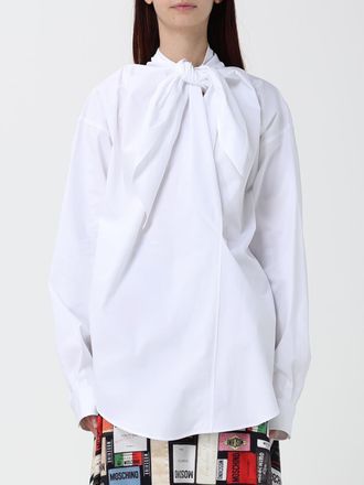 Moschino Blusa in cotone stretch con collo a fusciacca e spalle cadute