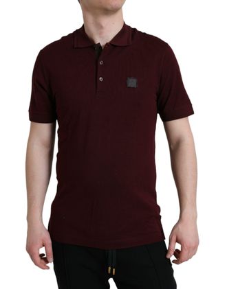 Dolce & Gabbana Mens Polo Shirt Burgundy Short Sleeves - Dark Red Cotton - Size EU 46 (Mens)