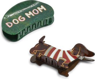 Frasier Sterling Dog Mom 2-Pack Assorted Hair Claw Clips in White/Multi at Nordstrom