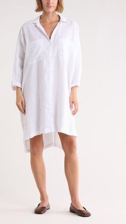 James Perse Long Sleeve Linen Shirtdress in White at Nordstrom Rack, Size 0