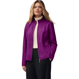 Jessica London Zip Front Leather Jacket in Purple Tulip at Nordstrom, Size 14