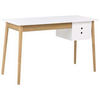 Beliani Escritorio Minimalista Para Oficina En Casa Con Caj&oacute;n De Aglomerado 120 X 50 Cm Blanco Y Marr&oacute;n Claro Fenestra