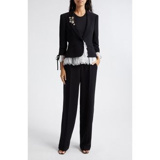 Cinq &agrave; Sept Le Petit Roxie Crystal & Imitation Pearl Detail Jacket in Black/ivory at Nordstrom, Size 10