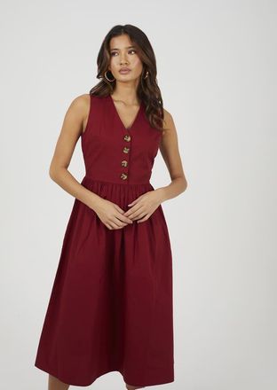 Brave Soul Vestito midi rosso senza maniche con scollo a V e bottoni