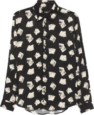 Patrizia Pepe Gedrukte Viscose Blouse - Heren - Casual Overhemden - Zwart - 2XL - Overhemden