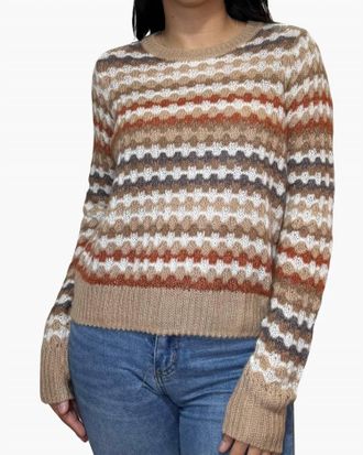 Autumn Cashmere Fancy Stitch Crew Neck Sweater In Trench Multi