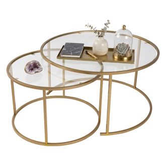Dmora Mesa De Centro Telti, Cristal Templado, Redonda, Material De Tapa Vidrio, 80x80x43h Cm Oro