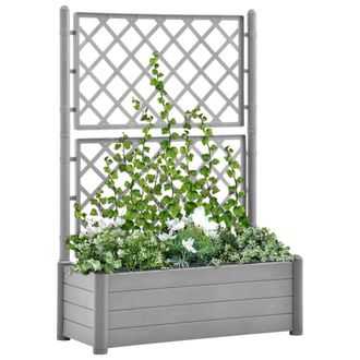 Berkfield Home Garden Planter with Trellis 100x43x142 cm PP Stone Grey | Size: 100 x 43 x 142 cm