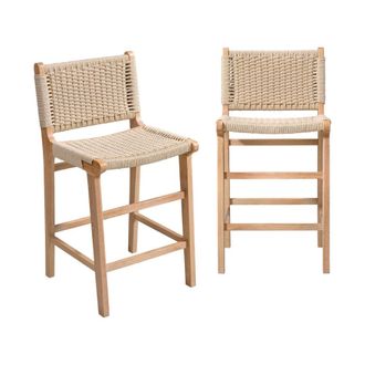 Sweeek Taburete de bar de madera de hevea y asiento de cuerdas, set de 2