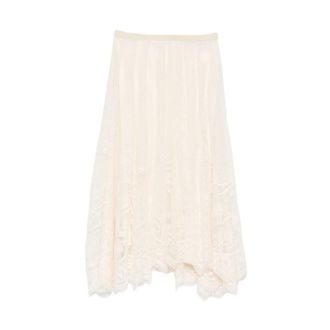 Fabiana Filippi Midi Skirts, female, Beige, Size: S Floral Lace Asymmetric Midi Skirt
