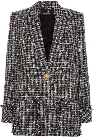 Balmain single-breasted tweed jacket - women - Other fibres/Viscose/Cotton/Polyester/Metallized Polyester/Cotton/Viscose - 34 - Black