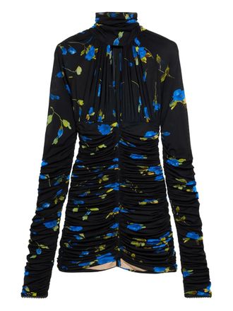 Blumarine ruched floral-print mini dress - Blue