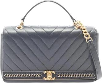 Chanel Pre-owned Top Handle V Stitch Lambskin 2way Shoulder Bag - Dames - Vintage Handtas - Blauw - ONE Size - Leer - Vintage