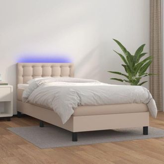 vidaXL Cama Box Spring Colch&oacute;n Led Cuero Sint&eacute;tico Capuchino 80x200 Cm Vidaxl