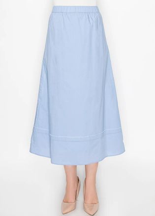 YAL New York Light Blue Cotton Midi Skirt, A-Line