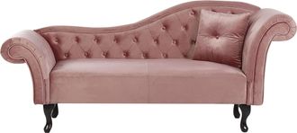 Beliani Beliani - Chaise Longue Tapizado En Terciopelo Rosa Acolchado Capiton&eacute; Versi&oacute;n Derecha Con Coj&iacute;n Lattes