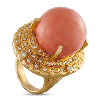 Luxury Bazaar 18K Yellow Gold 0.89ct Diamond and Coral Ring MF31-043026