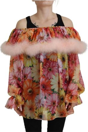 Dolce & Gabbana Elegante Zijden Blouse met Off-Shoulder - Dames - Blouses - Veelkleurig - S - Overhemden